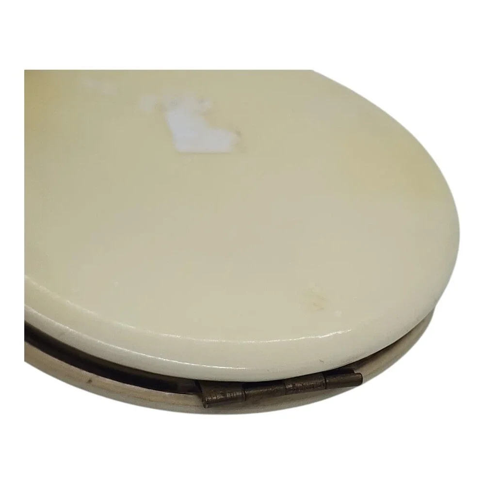 Vintage Large Lucite Powder Compact Pink Roses Floral Vanity Mirror 3